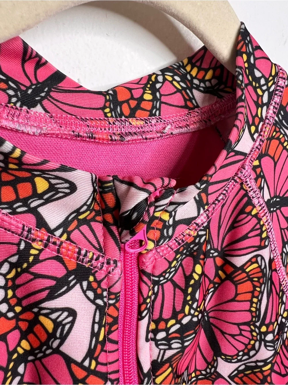 B4 ALL Butterfly Print Long-Sleeve One-Piece Swimsuit with Front Zip Size 10/12